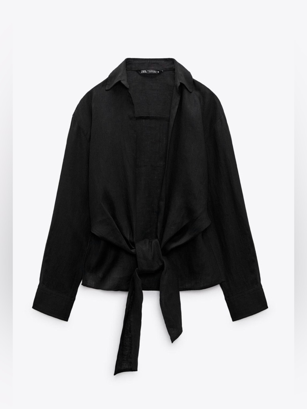 ZARA 100% LINEN SHIRT WITH KNOT
Color: BLACK * Size: L  NWT